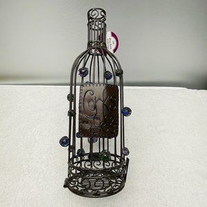 NWT Wine Bottle Cork Cage, Epic Brand, Metal, Glass Beads, 14" T x 4 1/4" D